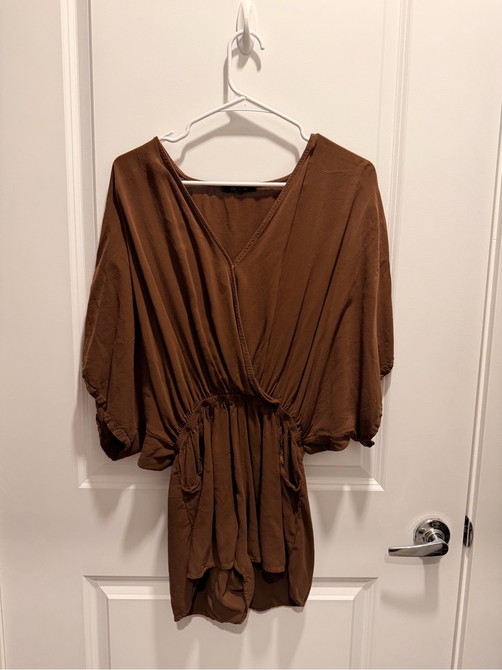Brown V-Neck Short Sleeve Flowy Romper